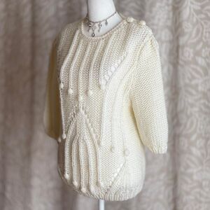 Vintage‎ 80s Sheridan Unique White Cottagecore Sweater Popcorn Knit Size L